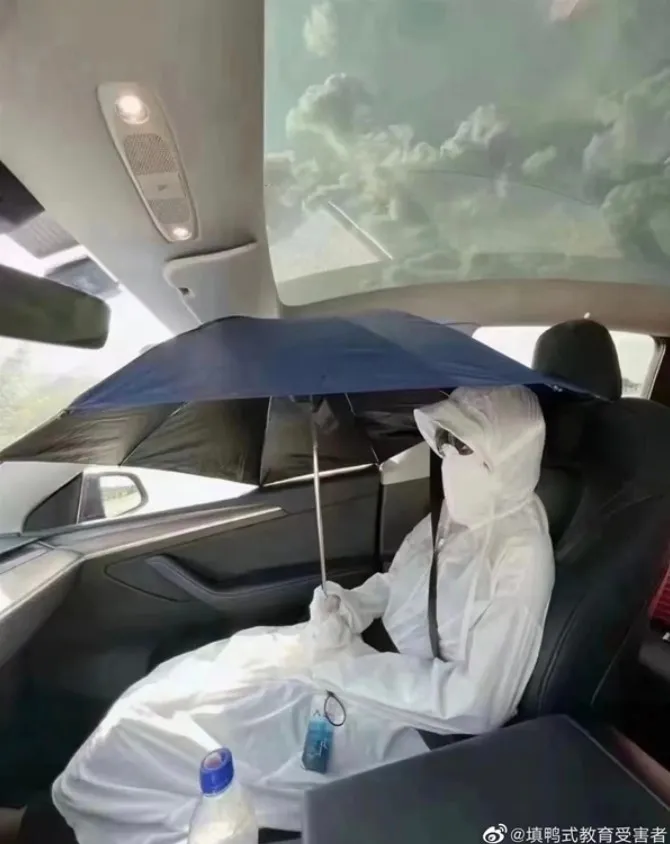 網路上各種車內抵禦日曬土法，讓人哭笑不得。翻攝快科技