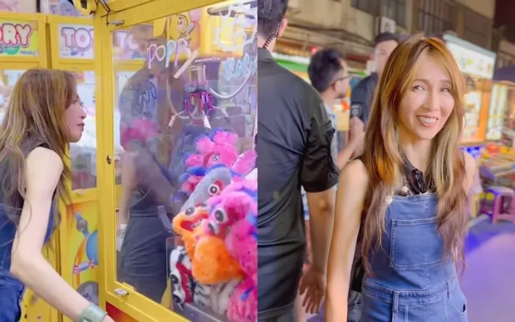 工藤靜香到饒河夜市玩夾娃娃機，玩得非常盡興。翻攝工藤靜香IG