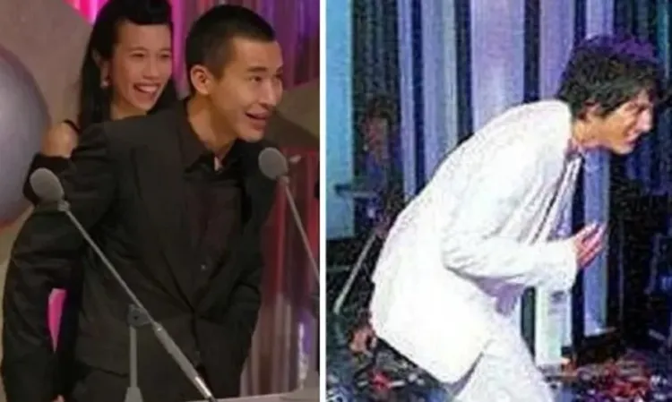 王力宏（右）在2005年金曲獎頒獎典禮搞烏龍，上錯台，真正得獎者是黃立行。