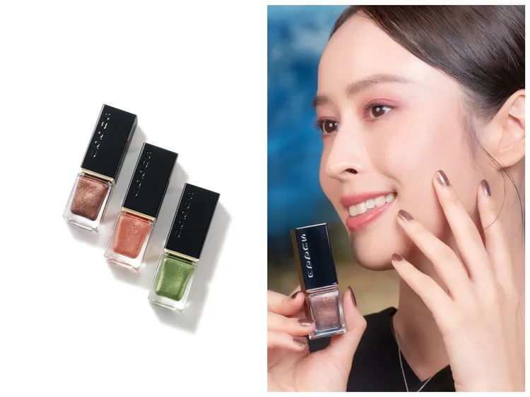 晶采妍色指甲油（左圖左起）#154、#155、#156，右圖Model示範色為#154，各950元。品牌提供