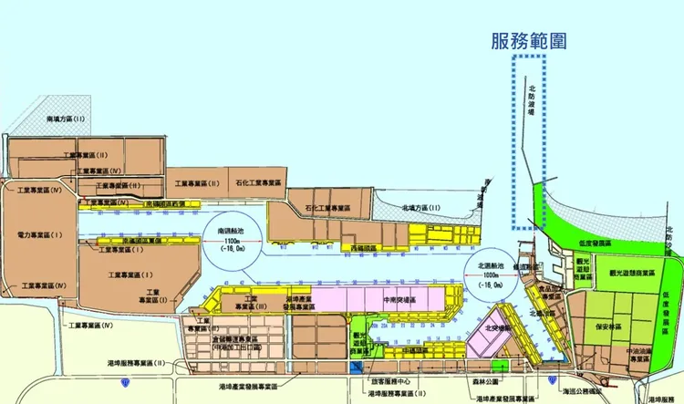 台中港北防波堤開放垂釣區服務範圍。台中港務分公司提供