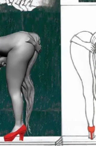 一張雌雄同體的下半身素描，陰莖勃長、陰道大開。翻攝謝春德臉書