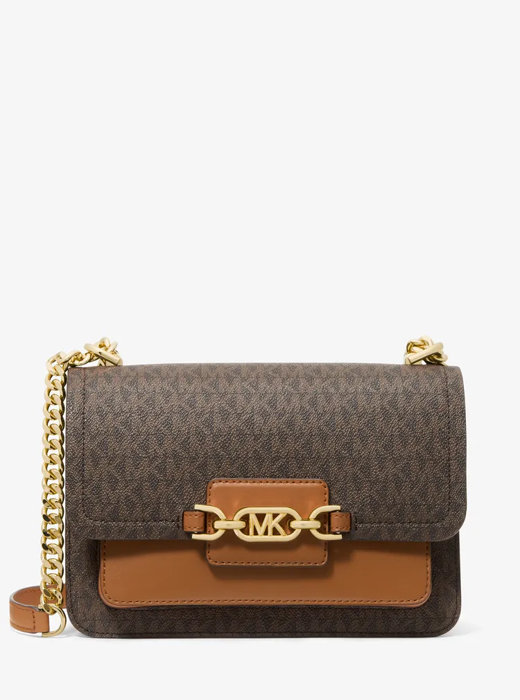 Heather棕色老花拼接大型鍊帶包，1萬6500元。品牌提供