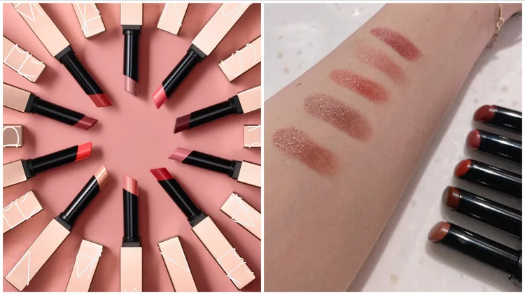 激情過後水光唇膏共有10色選，右圖為主打色試色，（上至下）#Turned On、#Dolce Vita、#Idolized、#Show Off，各1100元。左圖品牌提供、右圖張家玲攝
