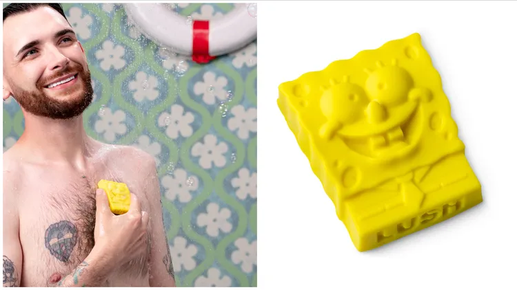 海綿寶寶香氛皂，含有風梨汁、布枯葉精油、初榨椰子油，280元。品牌提供