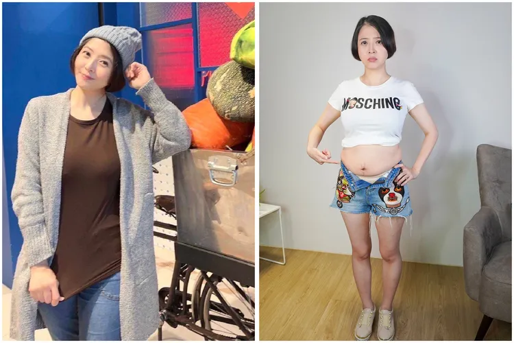 李亮瑾表示，產後暴肥體重直飆61.4公斤，掰掰手、虎背熊腰、游泳圈通通跑出來嚇人，尤其肚子跟下盤非常「穩重」，產前的褲子完全穿不下。業者提供