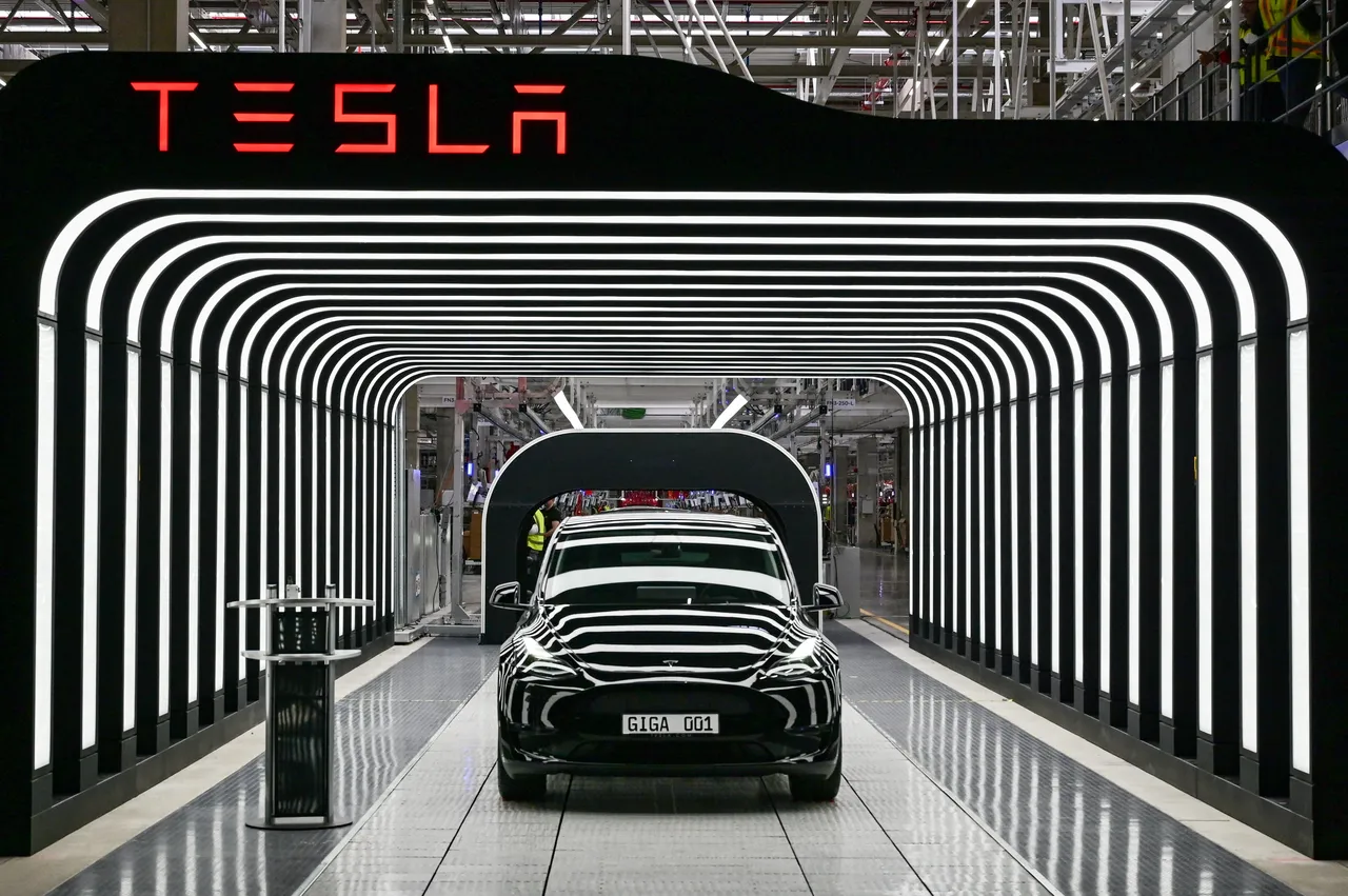 特斯拉今年3月在柏林格林海德的車廠展示Model Y。資料照片