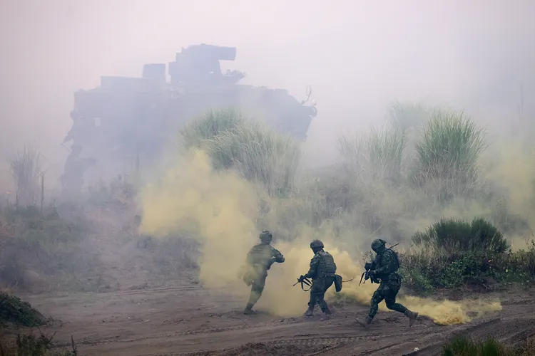 國軍於新北市八里舉行聯合反登陸演練。林林攝