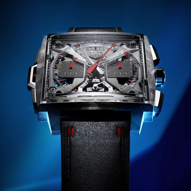 泰格豪雅Monaco Split-Seconds for Only Watch鈦金屬自動上鍊追針計時腕錶，低估價約15萬瑞郎（約522萬元台幣）。品牌提供