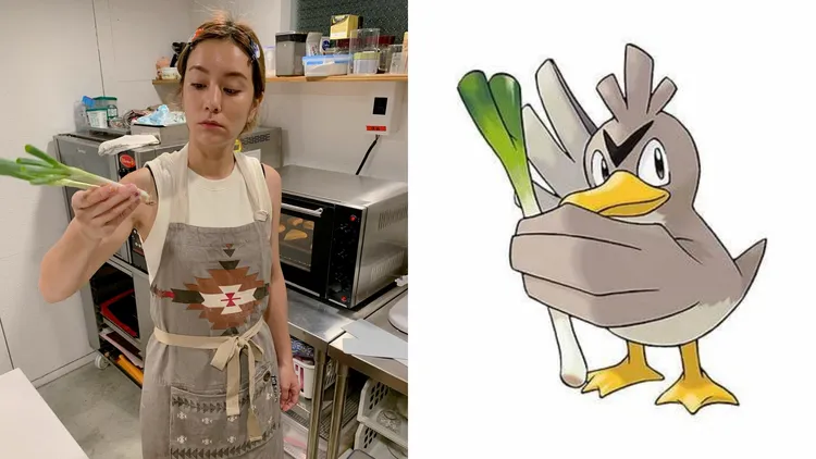 莎莎撞臉《寶可夢》的大蔥鴨。翻攝自莎莎臉書