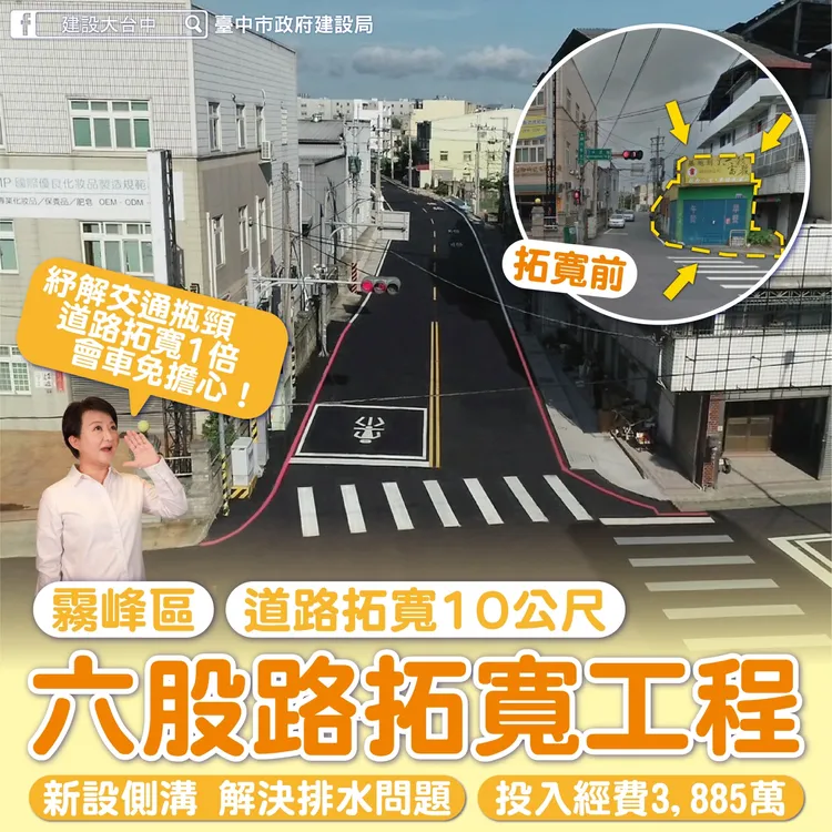 霧峰六股路拓寬後竟無規劃人行道挨轟。取自建設大台中臉書