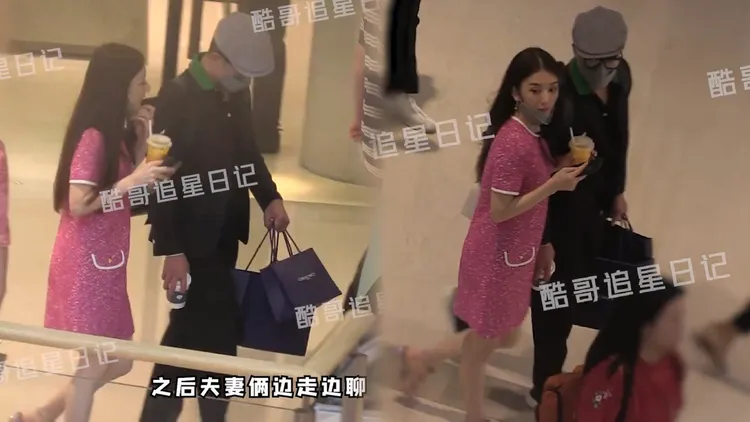 郭富城和老婆方媛到百貨珠寶櫃買生日禮物，她馬上換戴新耳環。翻攝酷哥追星日記微博