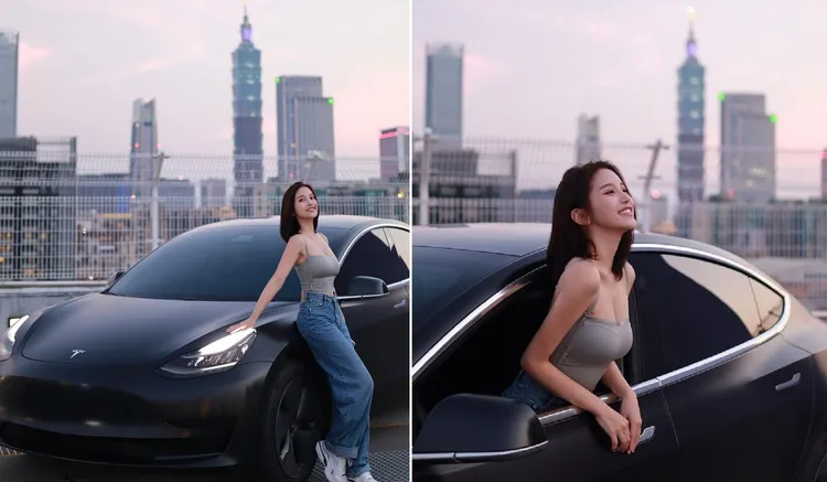 黑色特斯拉是蔡瑞雪的生日禮物。取自蔡瑞雪IG