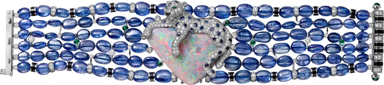 Panthère Lagune蛋白石藍寶串出手環，約3440萬元。品牌提供