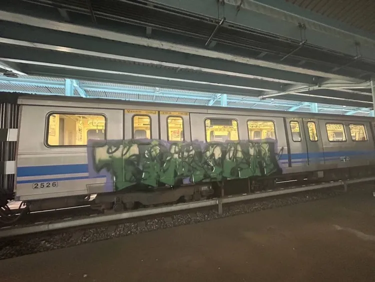 北捷列車遭人塗鴉。翻攝畫面