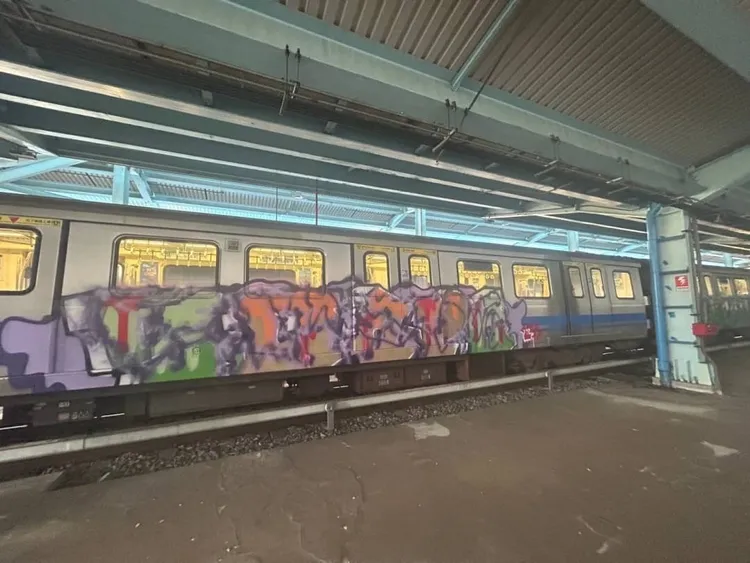 北捷列車遭人塗鴉。翻攝畫面