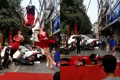 直擊影片!高空特技鋼索突斷3人重摔送醫 目擊者:最大才16歲