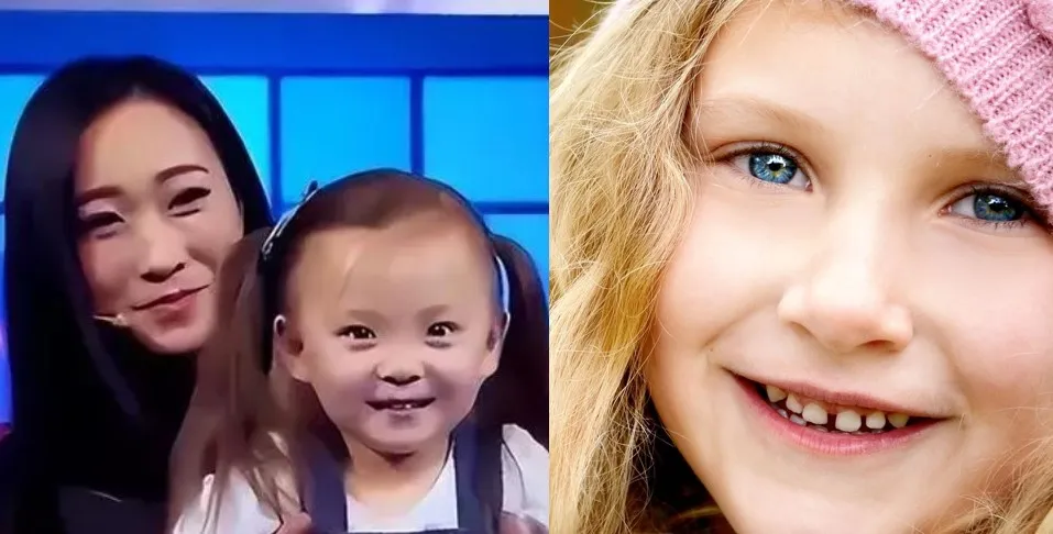 媽媽殷豔抱著被指稱「金髮碧眼」的愛女毛毛（左圖，翻攝網易號），外國網友則稱毛毛根本就是一位中國寶寶，哪裡是「金髮碧眼」（右圖，金髮碧眼小女孩，翻攝Pixabay）。