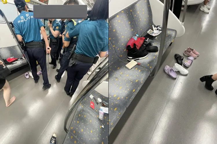 警消在車廂內搜查。翻攝推特