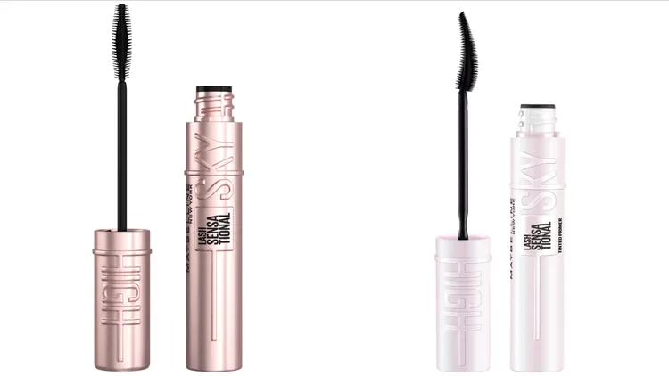 媚比琳飛天翹防水睫毛膏（左，8.6ml／469元）、飛天翹睫毛底膏（右，6.5ml／469元）。品牌提供