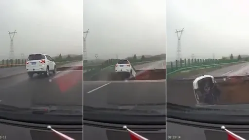 他疾駛高速公路「掉進巨坑裡」 剛加速超車來不及煞就墜落了