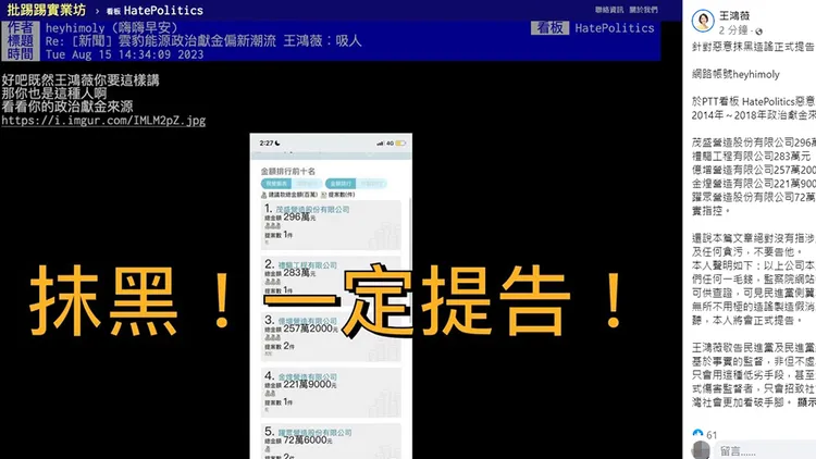 王鴻薇。翻攝自王鴻薇臉書
