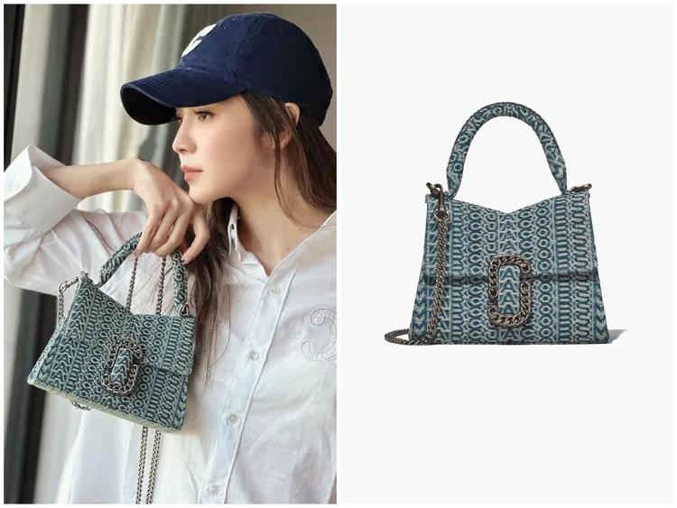 侯佩岑展演Marc Jacobs丹寧Monogram圖騰St. Marc肩揹包，1萬9900元