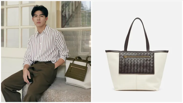 陳昊森喜愛的Flip Flap皮革編織帆布手提包，7萬7000元。品牌提供