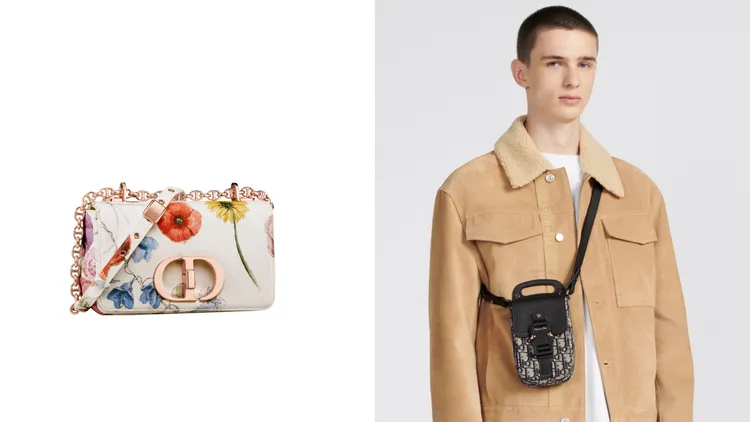 Caro白色Florilegio多彩花朵印花小型鏈帶包（左）11萬5000元、Saddle 附肩帶直式小袋，5萬4000元（右）。品牌提供