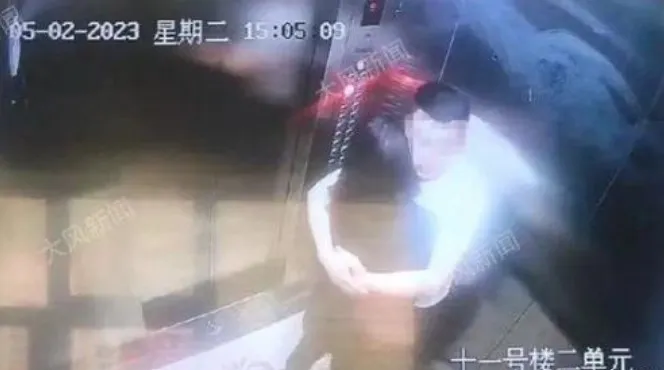 根據監視器畫面，準新郎與準新娘情投意合在電梯內摟抱，隨後進房發生「關係」。翻攝微博/山西大同