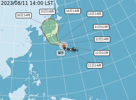 蘭恩颱風走向。取自氣象局
