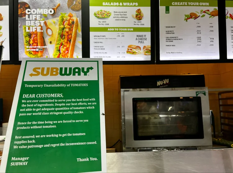Subway上月起暫停使用番茄。資料照片