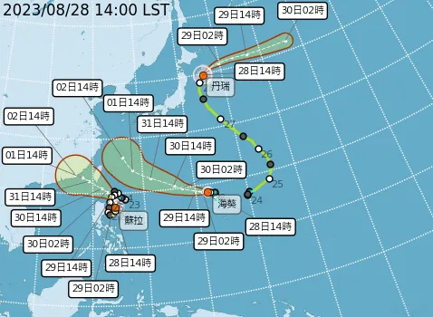 颱風預估走向。取自氣象局網站