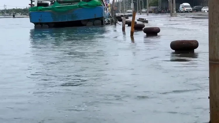 漁船的水位與路面同高。民眾提供