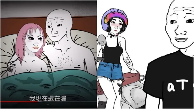 「山道猴子」爆紅，男主與兩任女友粉妹(左)、超商妹的情愛糾葛，成車圈最膾炙人口的話題之一。翻攝自Eric DuanYT