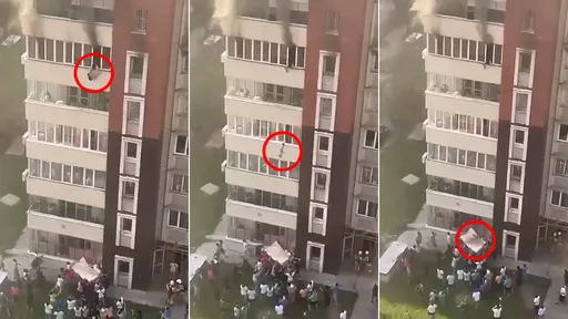 驚悚影片|16層大樓失火 媽媽「把小孩扔出高樓」鄰居神救援