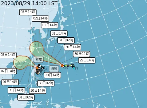 颱風預估走向。取自氣象局網站
