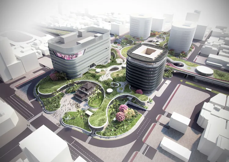 荷蘭建築團隊Mecanoo操刀設計的高雄新站，總投資經費高達200億元，未來將結合車站、公車轉運站、捷運站、客運轉運站、旅館酒店與商業建築等。高市府提供