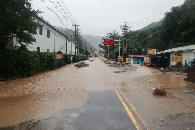 仁愛多處道路遭土石流阻斷通行。縣府提供
