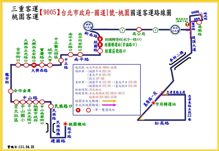 9005從桃園火車站到交流道總就有17個站點。翻攝三重客運網站