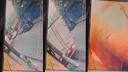 驚悚影片|他賭命「電桿能擋貨車」選不逃 和電桿一起斷兩截慘死