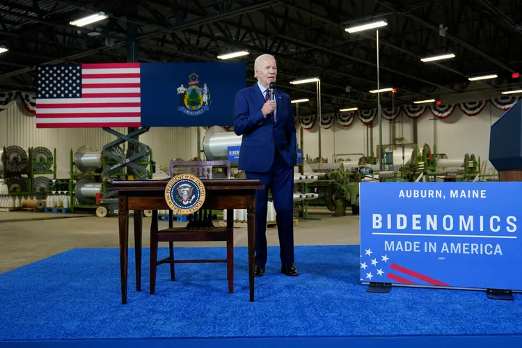 拜登上周在緬因州發表演說。美聯社