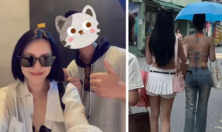 小S在韓國遊玩常被網友認出要求合照（左圖），大女兒與二女兒身材好又敢穿被誇爆（右圖）。翻攝小紅書