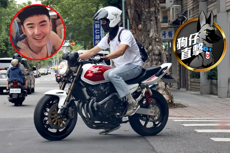 阮經天獨鍾本田，騎重機險象環生。特勤中心攝