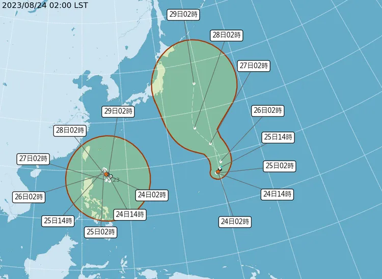 熱帶性低氣壓TD10和TD11預估路徑。取自氣象局網站