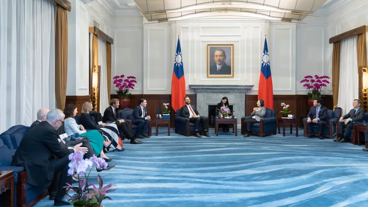 蔡英文與台瑞典國會議員協會訪問團員交流。總統府提供