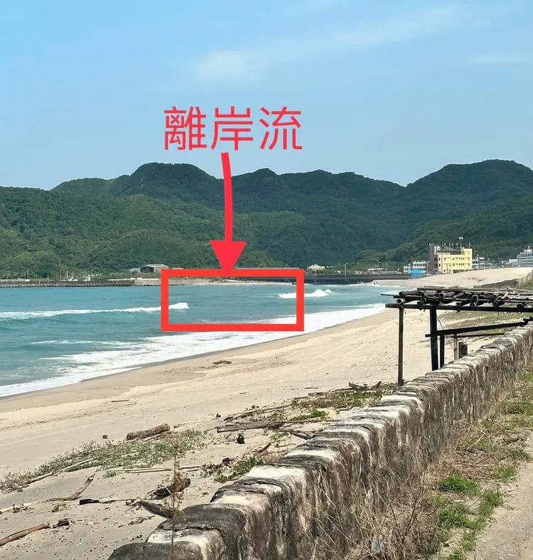 網友提醒離無浪花且水色較深為「離岸流」。翻攝自張震嶽臉書