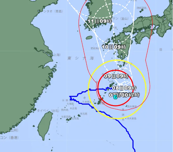 日本氣象廳預測的卡努行進路線。翻攝日本氣象廳