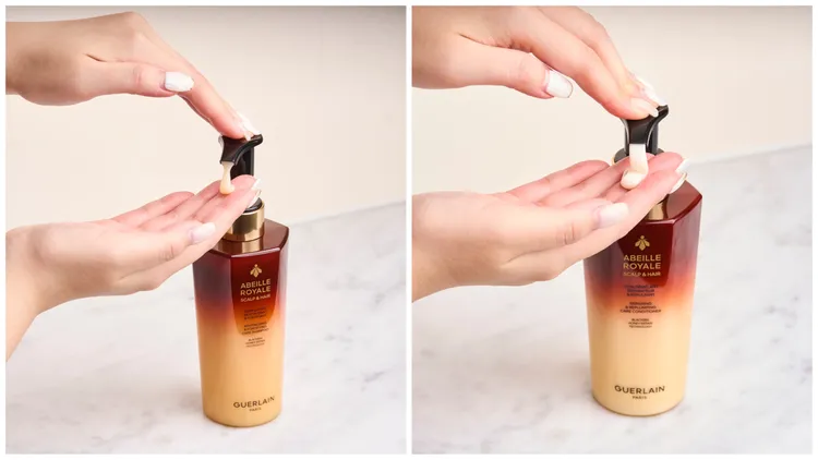 皇家蜂王乳淨髮精露（左）與潤髮精露質地。品牌提供