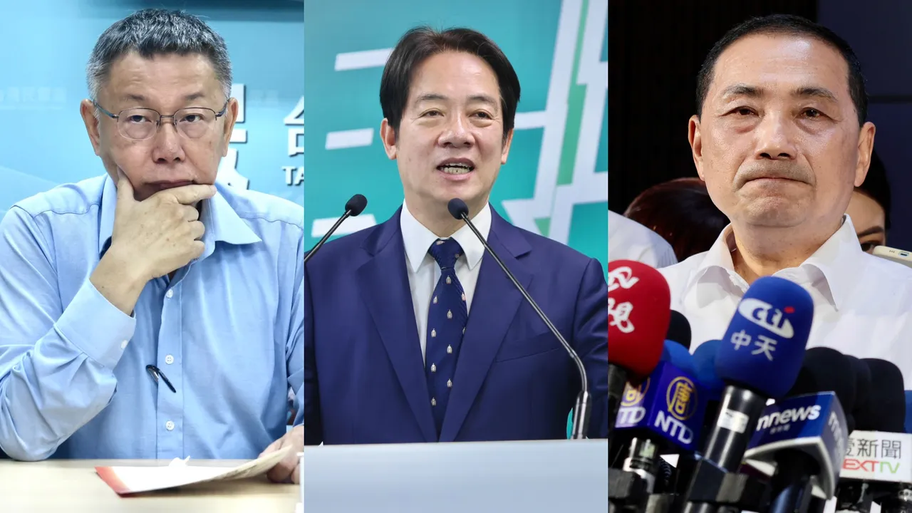 台灣民意基金會今發布總統大選柯文哲(左起,資料照片)、賴清德、侯友宜三腳督的最新民意調查結果。